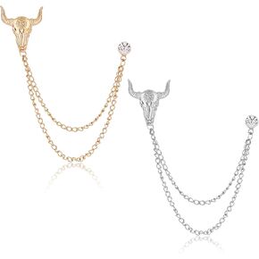 2PCS Crystal Hanging Chain Brooch Suit Pin for Men Women Vintage Crown Cross Star Diamond Broochs Gold and Silver Wedding Brooch for Clothes Dress Hats Bags Accessory