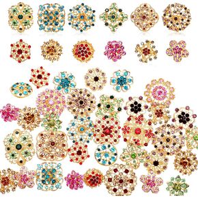 36 Pcs Flower Brooches for Women Mixed Color Rhinestone Flower Pins Decorative Pins Costume Jewelry Crystal Vintage Lapel Pins for Wedding Bouquet Clothes Crafts
