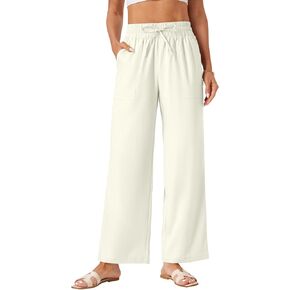 Wide Leg Linen Pants Women Palazzo Flowy Beach Casual Loose Drawstring Boho Summer Pants 2025 with Pockets