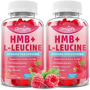 2 حزمة HMB و L-Leucine Gummies 3000mg ، HMB و leucine الأحماض الأمينية للبالغين والأكبر ، لنمو العضلات ، وتخفيف العضلات واستعادة التمرين ، ونكهة التوت الخالية من السكر ، و 120 عدد