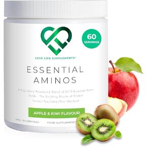 مكملات Love Life Powder Eaa Amino Acids ، جميع الأحماض الأمينية الأساسية 9 بما في ذلك BCAA و 2 غرامات من اللوسين لكل وجبة ، ونكهة Apple & Kiwi ، 348 جم - 60 حصصًا (5G من EAA لكل وجبة)