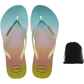 Havaianas Women's Slim Gradient Sunset Flip Flops - Stylish, Comfortable, and Durable Sandals with Metallic Finish, Perfect for Beach, Casual, and Everyday Wear, Includes Velvet Pouch, 9-10, Green