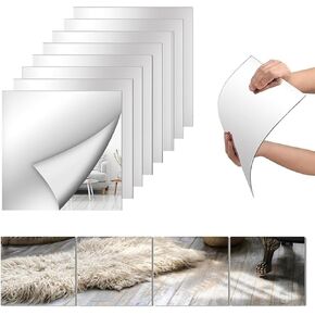 Glass Full Length Wall Mirror Tiles, 10'' x 10'' x 8PCS Acrylic Wall Mirrors Full Body Mirror for Bedroom, Frameless Mirror Wall Mounted for Table Centerpieces Home Gym Door (8PCS)
