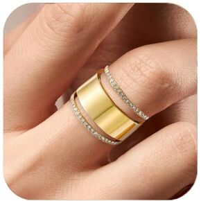 2-Pack Gold Stackable Rings for Smart Rings, 14K Gold Plated Rings Cubic Zirconia Ring Stacking for Women