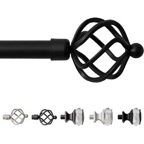 Black Curtain Rod for Living Room 48 to 84 Inch Long, 1 Pack 3/4 Inch Diameter Single Adjustable Bedroom Window Curtain Rod with Brackets, Decorative Curtains Rods with Spiral Finials