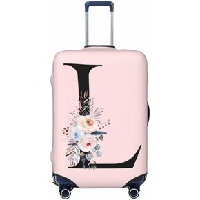 Travel Luggage Cover Cute Pink Spandex Suitcase Protector Bag,Black Letter L With Boho Floral Flowers Leaves Anti-Scratch,Washable Dust-Proof Suitcase Sleeve For Kid Adult,XL (For 29-32 Inch Luggage)