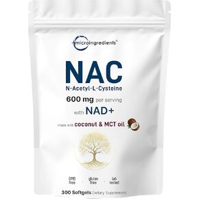 NAC 600mg with NAD+, 300 Coconut MCT Oil Softgels | N Acetyl L Cysteine & Nicotinamide Forms for Better Absorption | Antioxidant Supplement | Promotes Energy & Youthful Aging | Non-GMO
