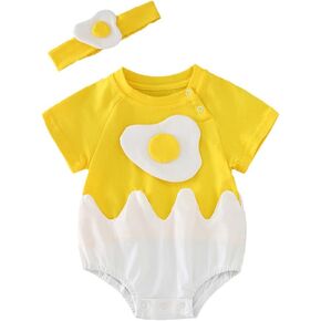 LIFKOME 1pc Romper Short Sleeve Bodysuit for Newborns Cartoon Egg Design Comfortable Outfit for Summer for Daily Wear and Photography