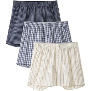 DAVID ARCHY Woven Cotton Boxers for Men Classic Men's Underwear Loose Breathable & Comfortable Boxer Shorts 3 or 5 Pack