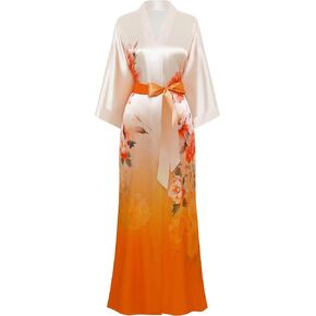 أردية kimono prodesign للنساء - ساتان طويل الساتان ساتين نوم حريري نوم حريري رداء ثوب زهور الثوب رداء