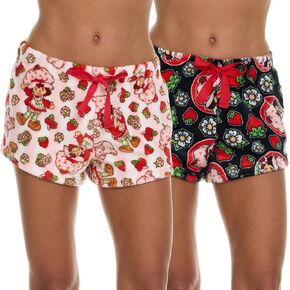 Womens Pajama Shorts - Strawberry Shortcake Plush Fleece Sleep Shorts for Women with Elastic Waistband (S-XL)