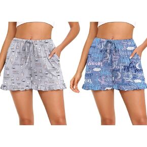 Swomog Women's 2 Pack Pajama Shorts Comfy Lounge Bottoms Shorting Sleep Shorts PJ Boxer مع جيوب