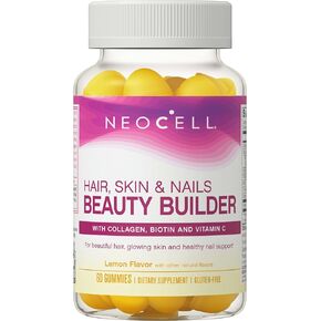 NeoCell Hair, Skin and Nails Beauty Builder With Collagen, Biotin and Vitamin C, Includes Antioxidants, Gummy, Lemon, 60 Count, 1 Bottle