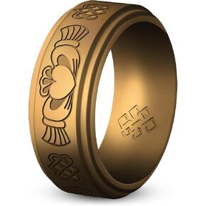 Knot Theory Silicone Ring for Men - Trinity, Claddagh, Celtic Engraving - 8mm Bandwidth Breathable Comfort Fit