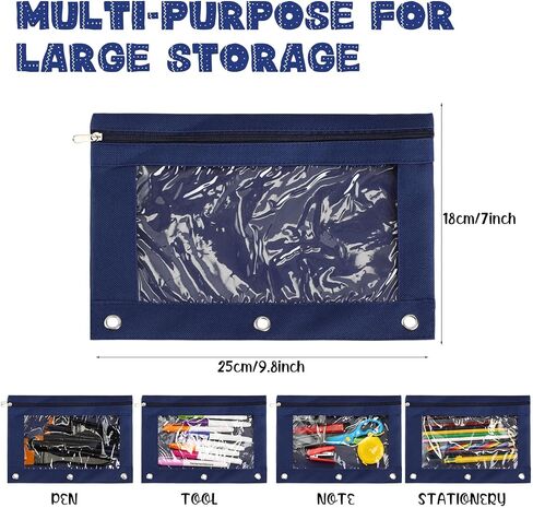 Marspark 30 Packs Pencil Pouch 3 Ring Binder Pen Pouch Cloth Pencil Pouches Zipper Pencil Case Bag with Clear Window for School Office Writing Supplies in Saudi Arabia