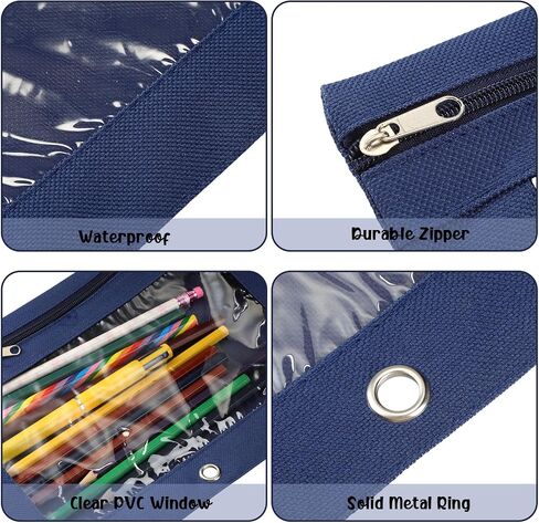 Marspark 30 Packs Pencil Pouch 3 Ring Binder Pen Pouch Cloth Pencil Pouches Zipper Pencil Case Bag with Clear Window for School Office Writing Supplies in Saudi Arabia