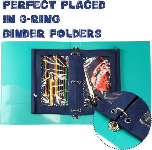 Marspark 30 Packs Pencil Pouch 3 Ring Binder Pen Pouch Cloth Pencil Pouches Zipper Pencil Case Bag with Clear Window for School Office Writing Supplies in Saudi Arabia