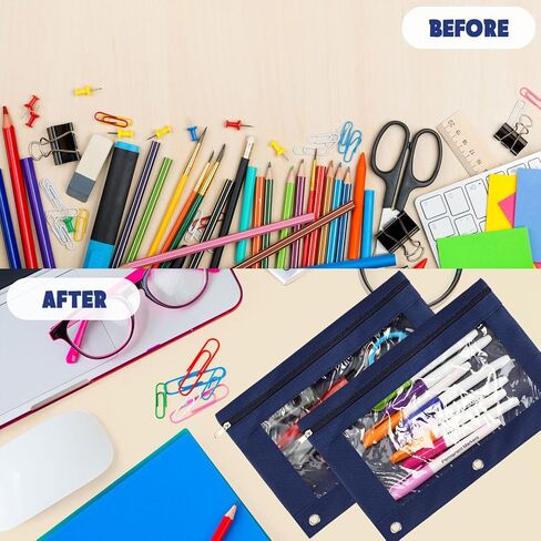 Marspark 30 Packs Pencil Pouch 3 Ring Binder Pen Pouch Cloth Pencil Pouches Zipper Pencil Case Bag with Clear Window for School Office Writing Supplies in Saudi Arabia