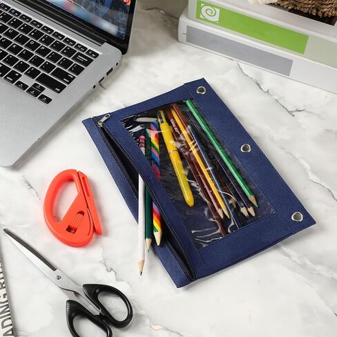 Marspark 30 Packs Pencil Pouch 3 Ring Binder Pen Pouch Cloth Pencil Pouches Zipper Pencil Case Bag with Clear Window for School Office Writing Supplies in Saudi Arabia