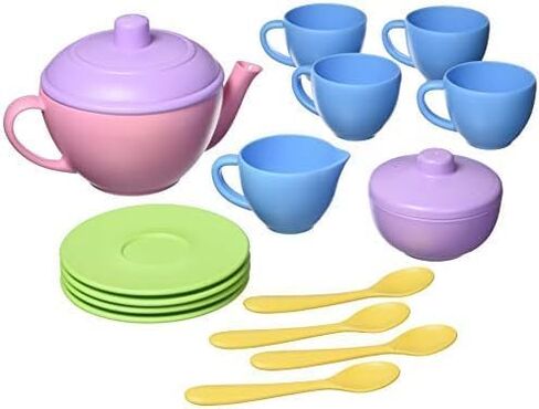 Green Toys Tea Set, Pink 4C - 17 Piece Pretend Play, Motor Skills, Language & Communication Kids Role Play Toy. No BPA, phthalates, PVC. Dishwasher Safe, Recycled Plastic, Made in USA. in Kuwait
