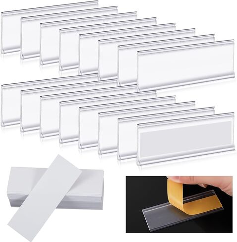 60 Pcs Drawer Labels, 3 X 1 Inch Self Adhesive Label Holders with 60 Pcs White Paper Labels Shelf Tag Label Holders Clear Adhesive Shelf Labels for Storage Bins Bookshelf Mailbox in Kuwait