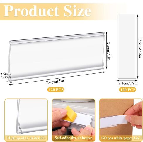 60 Pcs Drawer Labels, 3 X 1 Inch Self Adhesive Label Holders with 60 Pcs White Paper Labels Shelf Tag Label Holders Clear Adhesive Shelf Labels for Storage Bins Bookshelf Mailbox in Kuwait