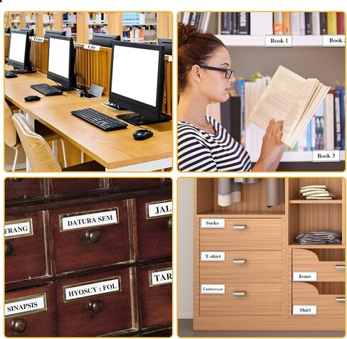 60 Pcs Drawer Labels, 3 X 1 Inch Self Adhesive Label Holders with 60 Pcs White Paper Labels Shelf Tag Label Holders Clear Adhesive Shelf Labels for Storage Bins Bookshelf Mailbox in Kuwait