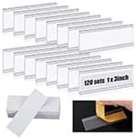 60 Pcs Drawer Labels, 3 X 1 Inch Self Adhesive Label Holders with 60 Pcs White Paper Labels Shelf Tag Label Holders Clear Adhesive Shelf Labels for Storage Bins Bookshelf Mailbox in Kuwait
