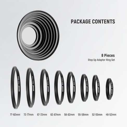 NEEWER 18PCS Stepping Rings Kit, Including 9PCS Step Up Rings & 9PCS Step Down Rings with Premium Anodized Aluminum Frame for Camera Lens Diameters from 37mm up to 82mm in Saudi Arabia
