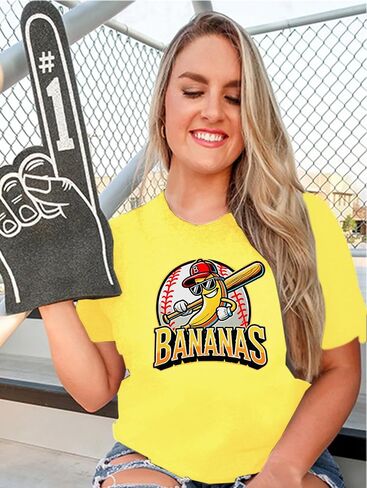 قميص موز قميص البيسبول لاعب البيسبول Team Team Women Baseball Mama Tee Funny Baseball Fan Short Sleeve Top Top in Kuwait