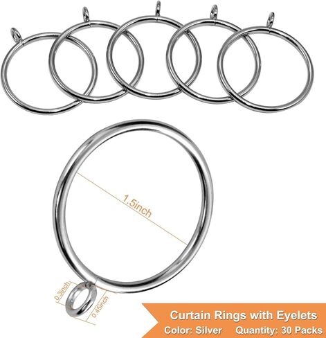 30 Packs Curtain Rings with Eyelets, Metal Drapery Clips Hooks, Drape Tings for Curtain Rods (1 inch Inner Diameter) in Saudi Arabia