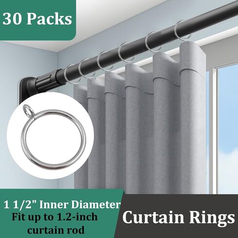 30 Packs Curtain Rings with Eyelets, Metal Drapery Clips Hooks, Drape Tings for Curtain Rods (1 inch Inner Diameter) in Saudi Arabia