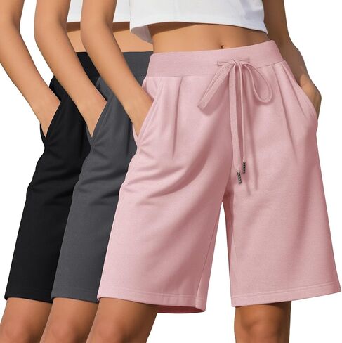 3 Pack Women's Bermuda Shorts Drawstring Casual Lounge Elastic Waist Athletic Yoga Running Shorts with Pockets in Saudi Arabia