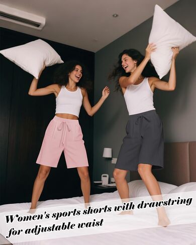 3 Pack Women's Bermuda Shorts Drawstring Casual Lounge Elastic Waist Athletic Yoga Running Shorts with Pockets in Saudi Arabia