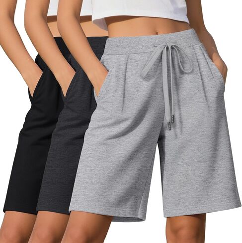 3 Pack Women's Bermuda Shorts Drawstring Casual Lounge Elastic Waist Athletic Yoga Running Shorts with Pockets in Saudi Arabia