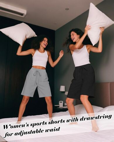 3 Pack Women's Bermuda Shorts Drawstring Casual Lounge Elastic Waist Athletic Yoga Running Shorts with Pockets in Saudi Arabia