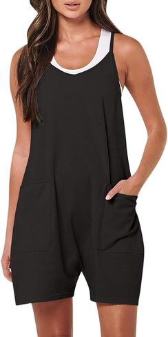 Womens Rompers Jumpsuits Casual Summer Outfits Shorts Overalls Jumpers with Pockets Loose Sleeveless Short Rompers in Kuwait