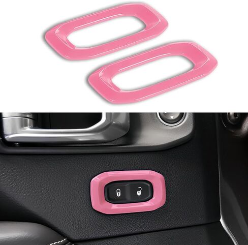 2 Pcs Metal Door Lock Switch Button Trim Cover Pink Car Center Console Unlock Button Frame Cover Interior Decoration Accessories Compatible with Jeep Wrangler JL JLU Gladiator JT 2018-2024 (Pink) in Saudi Arabia