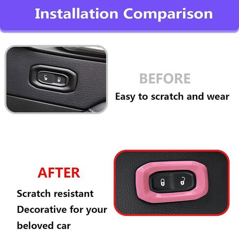 2 Pcs Metal Door Lock Switch Button Trim Cover Pink Car Center Console Unlock Button Frame Cover Interior Decoration Accessories Compatible with Jeep Wrangler JL JLU Gladiator JT 2018-2024 (Pink) in Saudi Arabia
