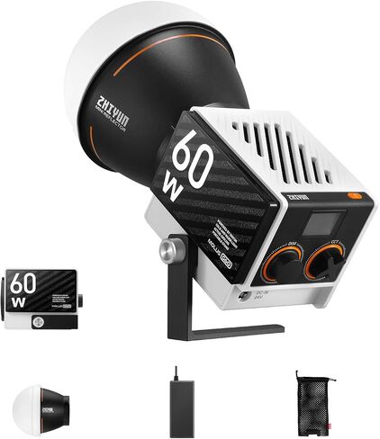 ZHIYUN Molus G60 Combo, Bi-Color Video Light, 300g Portable 60W COB LED Continuous Output Lighting, CRI≥96, TLCI≥97, Bluetooth App Control with Bowens-Mount Accessories DC/PD Power Supply in Saudi Arabia