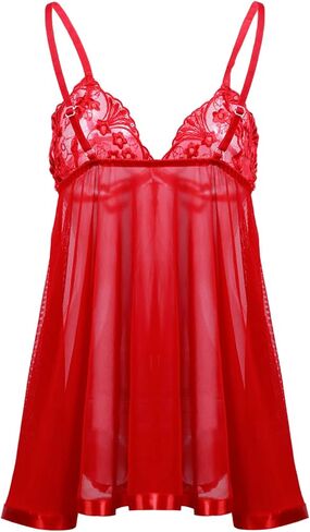 Lilosy Sexy Sheer Embroidered Mesh Floral Lace Babydoll Lingerie Dress Set with Tong 2 Piece in Saudi Arabia