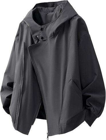 GURUNVANI Mens Solid Color Zip Up Hooded Jacket Unisex Oversized Sports Windbreaker Coat in Kuwait