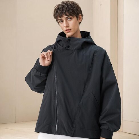 GURUNVANI Mens Solid Color Zip Up Hooded Jacket Unisex Oversized Sports Windbreaker Coat in Kuwait