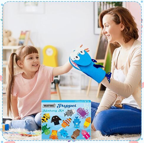 WATINC 12Pcs Hand Puppet Making Kit for Kids Art Craft Felt Sock Puppet Toys Creative DIY Make Your Own Puppets Pompoms Storytelling Role Play Party Supplies for Girls Boys in Saudi Arabia