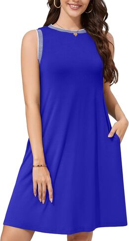 WEACZZY 2025 Summer Dresses for Women Casual Loose Beach Vacation Sundress Sleeveless Crewneck Tank Dress with Pockets in Kuwait