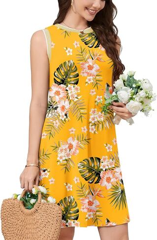 WEACZZY 2025 Summer Dresses for Women Casual Loose Beach Vacation Sundress Sleeveless Crewneck Tank Dress with Pockets in Kuwait
