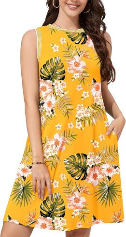 WEACZZY 2025 Summer Dresses for Women Casual Loose Beach Vacation Sundress Sleeveless Crewneck Tank Dress with Pockets in Kuwait