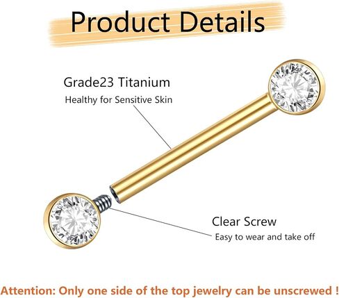 Aumeo 14G G23 Titanium Internally Threaded Nipple Rings Gold Nipple Piercing Jewelry for Women in Kuwait
