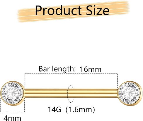Aumeo 14G G23 Titanium Internally Threaded Nipple Rings Gold Nipple Piercing Jewelry for Women in Kuwait