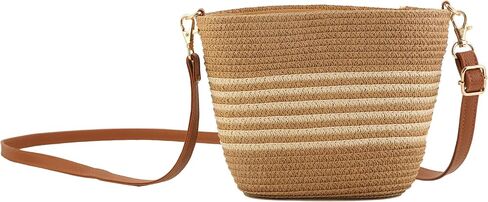Straw Crossbody Bags for Women with Stripe, Hand Woven Shoulder Bag with Adjustable Faux Leather Strap, Beach Purses in Kuwait